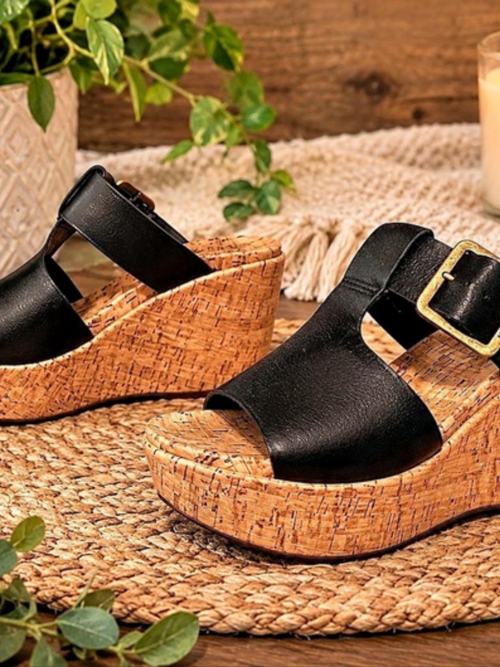 NWOT Kork-Ease Keom Leather Wedge Sandals in Black & Brown US 6M